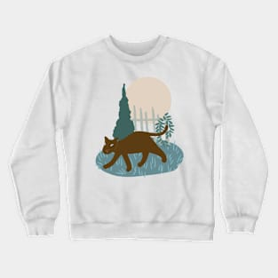 Cat in a moonlit garden Crewneck Sweatshirt